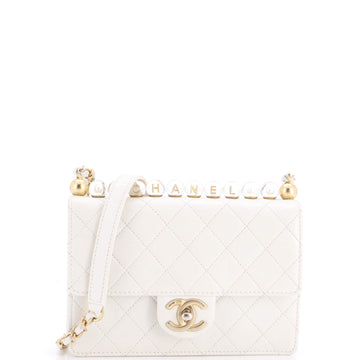 Chic Pearls Flap Bag Quilted Goatskin with Acrylic Beads Small