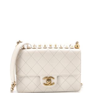 Chic Pearls Flap Bag Quilted Goatskin with Acrylic Beads Small