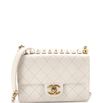 Chic Pearls Flap Bag Quilted Goatskin with Acrylic Beads Small