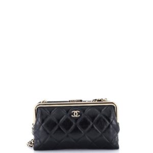 Logo Clasp Frame Clutch with Chain Quilted Lambskin Small