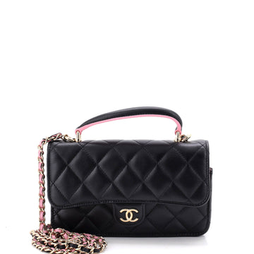 Classic Top Handle Flap Phone Holder with Chain Quilted Lambskin