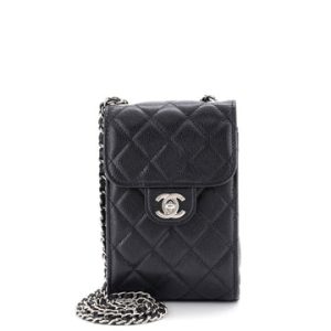 CC Flap Phone Holder Crossbody Bag Quilted Caviar