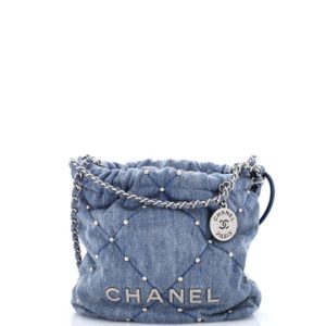 22 Chain Hobo Quilted Studded Denim Mini