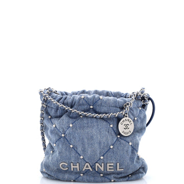 22 Chain Hobo Quilted Studded Denim Mini