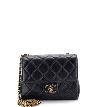 Chain Woven CC Square Accordion Flap Bag Quilted Lambskin Mini