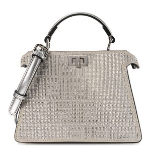 Crystal Vitello Laminato FF Petite Peekaboo I SEE U Satchel Crystal Argento