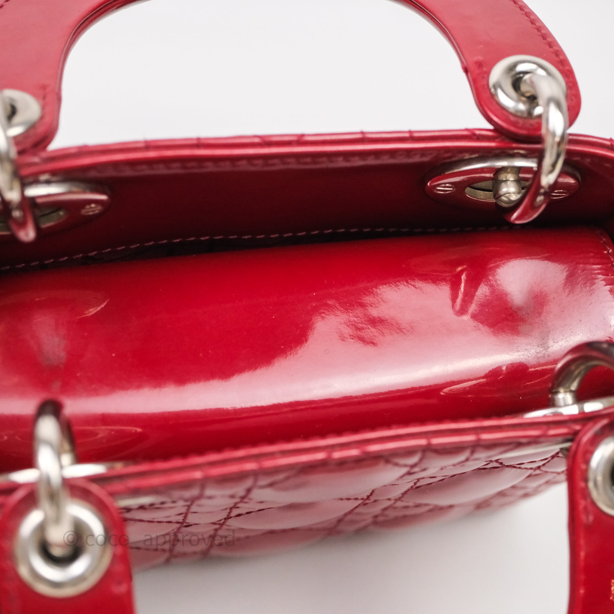 Christian Dior Mini Lady Dior Red Patent Cannage Silver Hardware - 图片 43