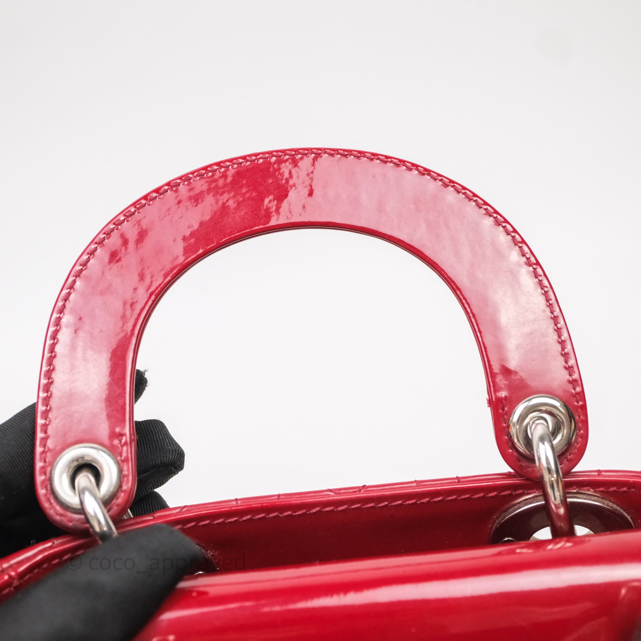 Christian Dior Mini Lady Dior Red Patent Cannage Silver Hardware - 图片 40