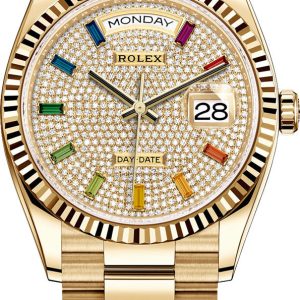 2023 Rolex Daydate 128238 Diamond Pave Rainbow