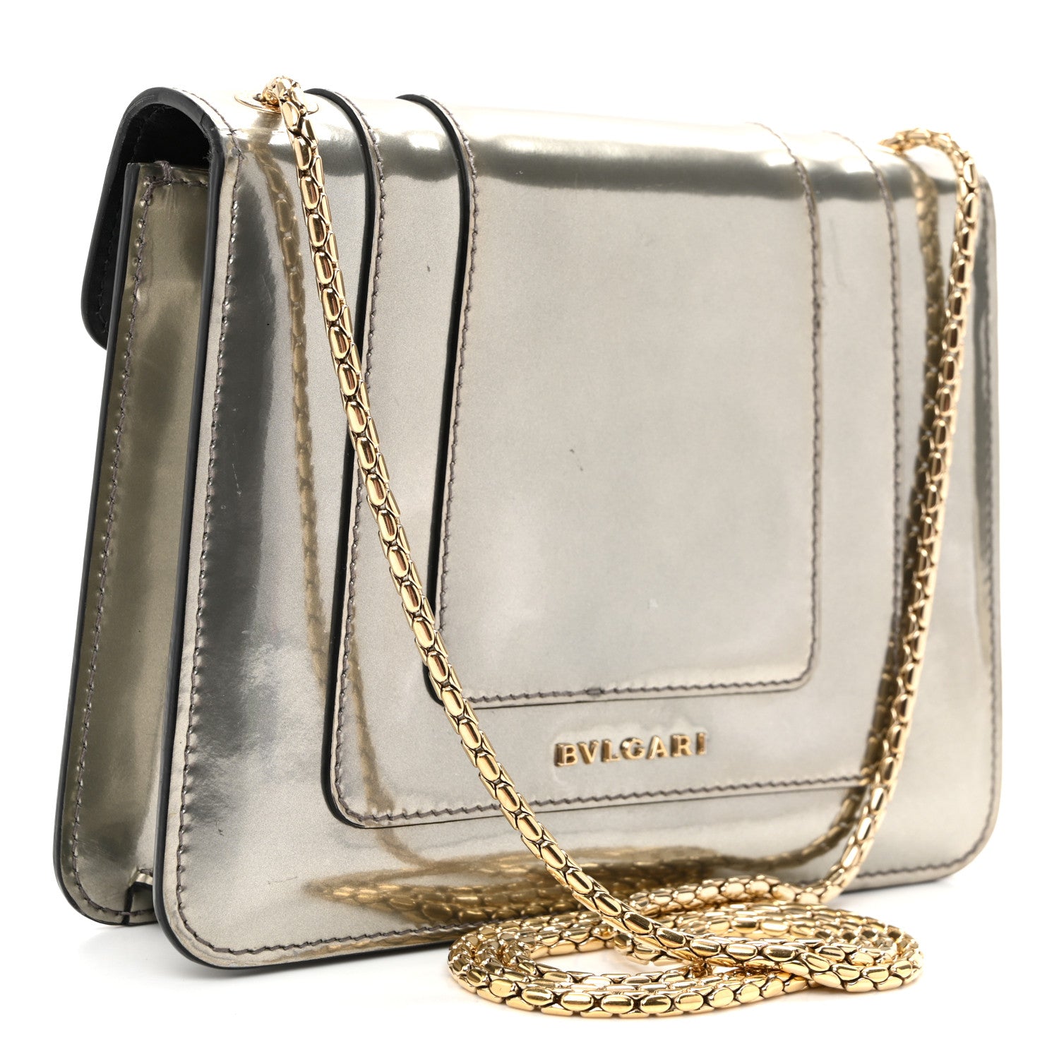 Metallic Calfskin Small Serpenti Forever Snake Strap Crossbody Bag Silver - Image 3