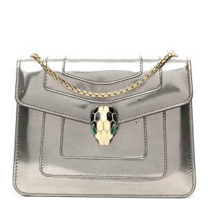 Metallic Calfskin Small Serpenti Forever Snake Strap Crossbody Bag Silver