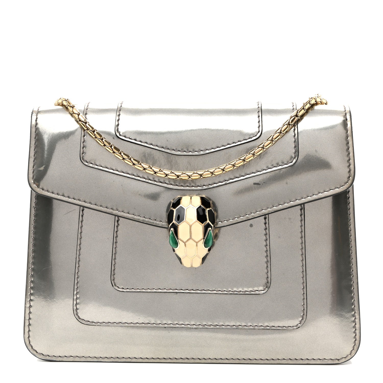 Metallic Calfskin Small Serpenti Forever Snake Strap Crossbody Bag Silver