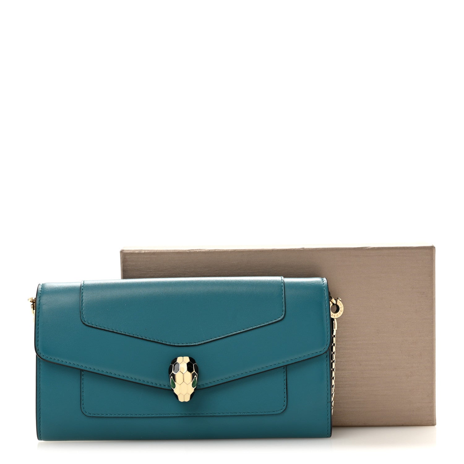 Calfskin Serpenti Forever Chain Wallet Blue - Image 13