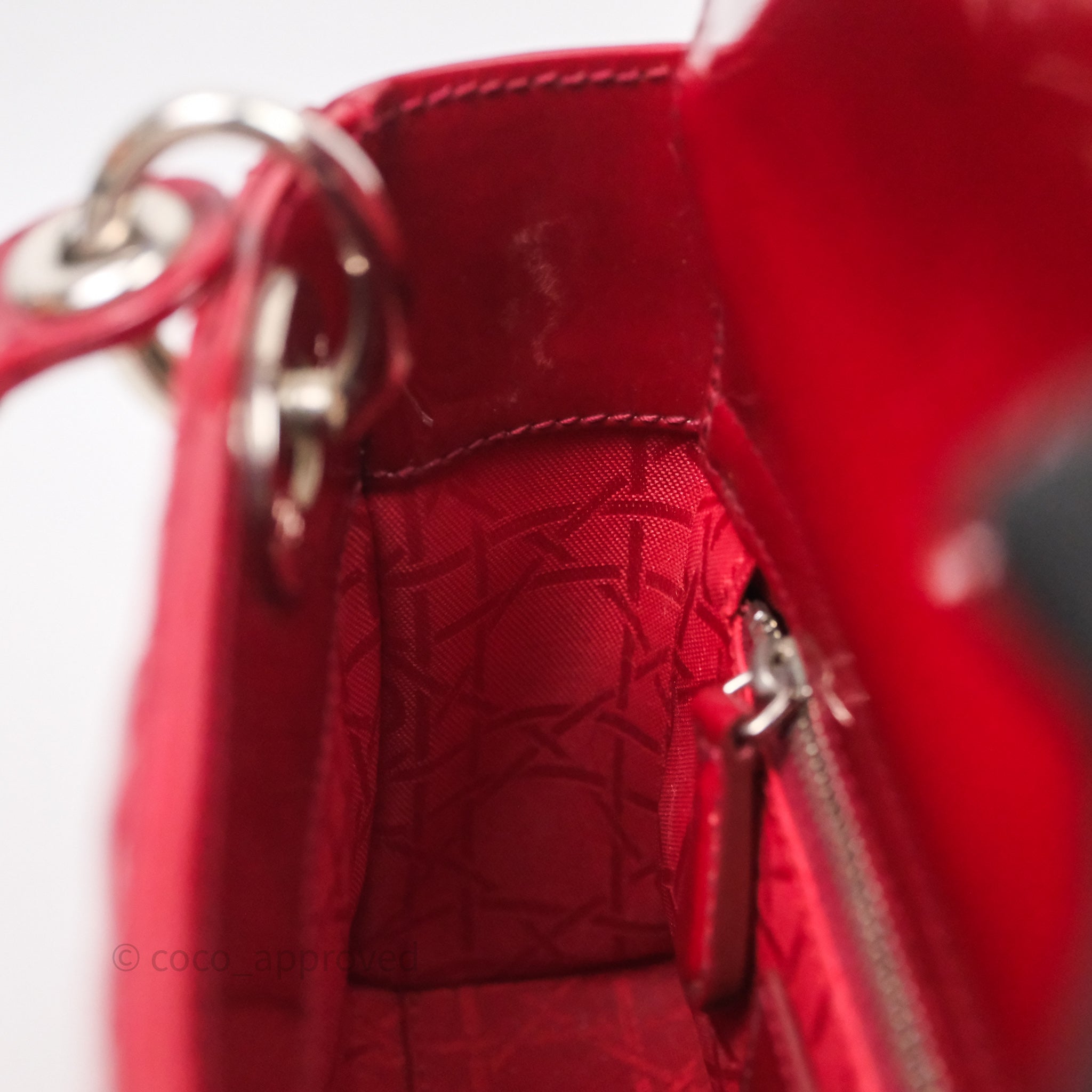 Christian Dior Mini Lady Dior Red Patent Cannage Silver Hardware - 图片 46