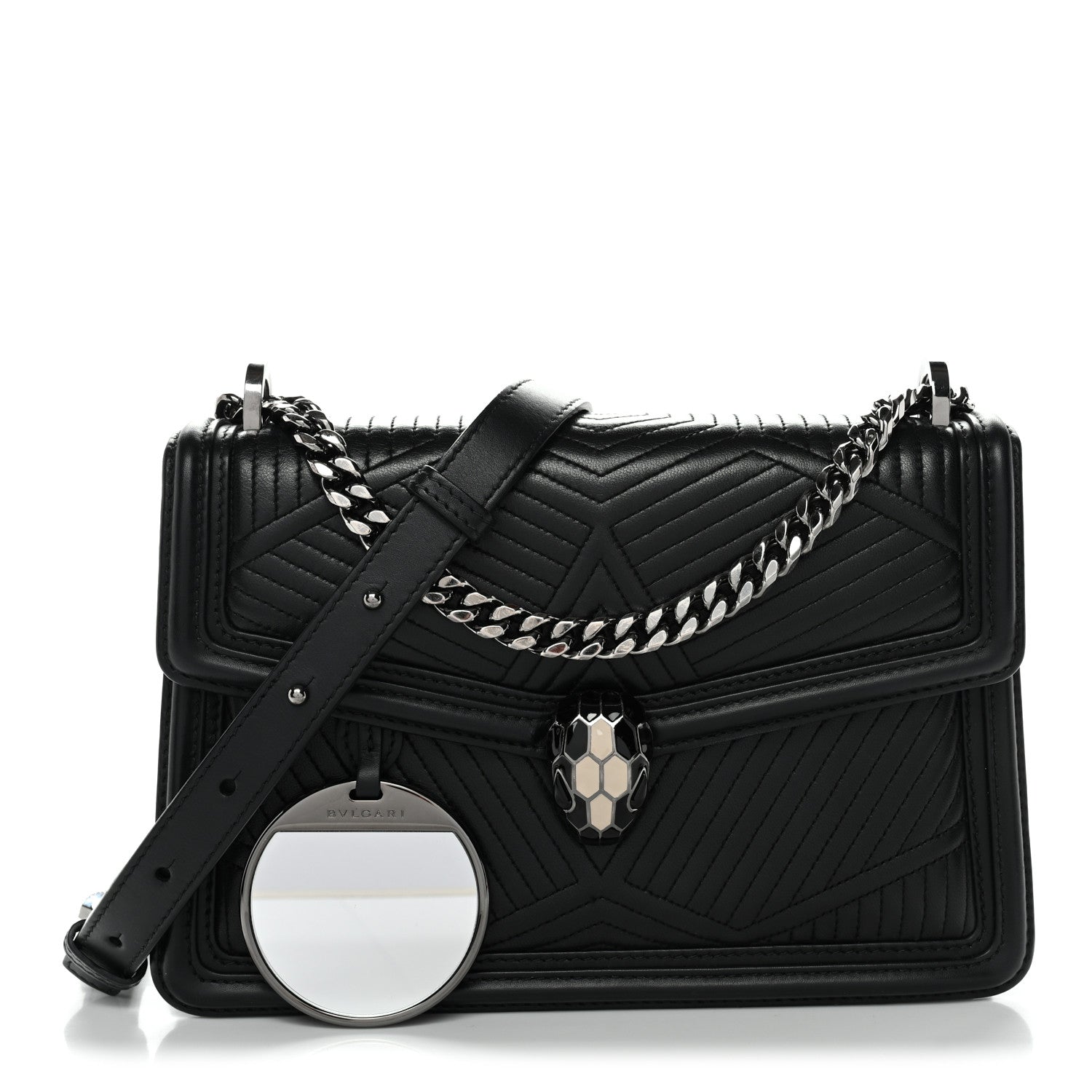 Quilted Nappa Smooth Calfskin Serpenti Forever Diamond Blast Shoulder Bag Black - Image 3