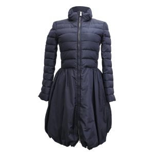 Women's  Valentino A-Line Puffer Coat in Navy Blue Silk
