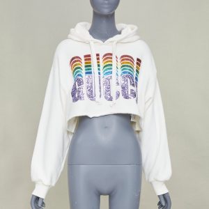 Women's Gucci Rainbow Sequin Logo cropped hoodie