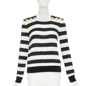Women's Balmain bold stripes gold lion buttons pullover