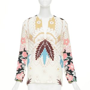 Women's Valentino floral tapestry v neck tunic silk blouse