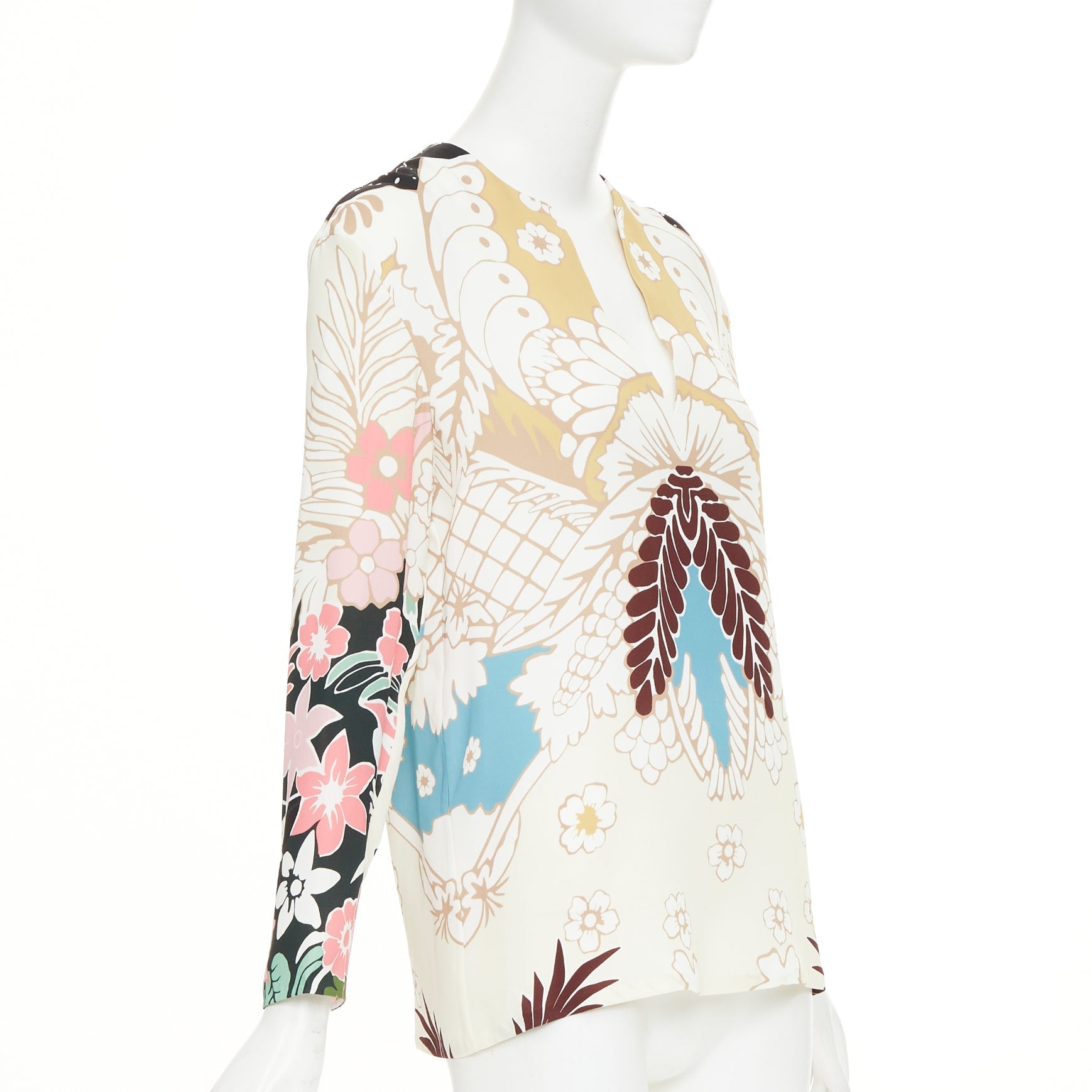Women's Valentino floral tapestry v neck tunic silk blouse - Image 3