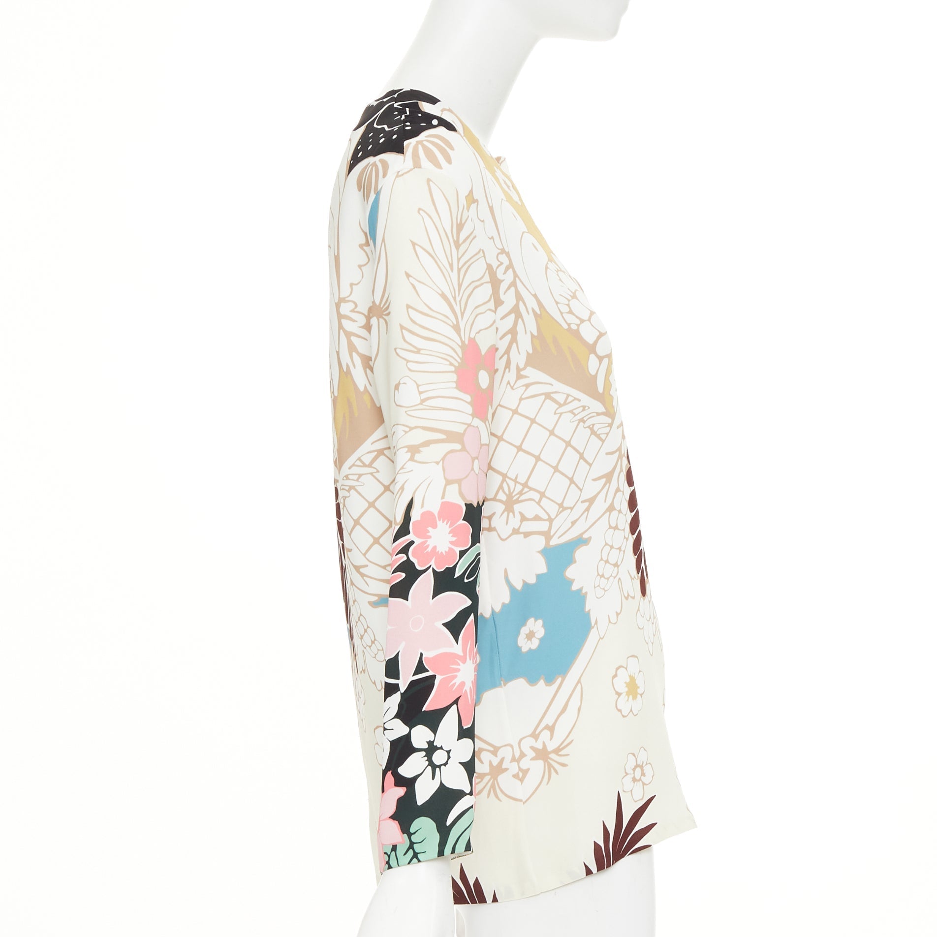 Women's Valentino floral tapestry v neck tunic silk blouse - Image 4