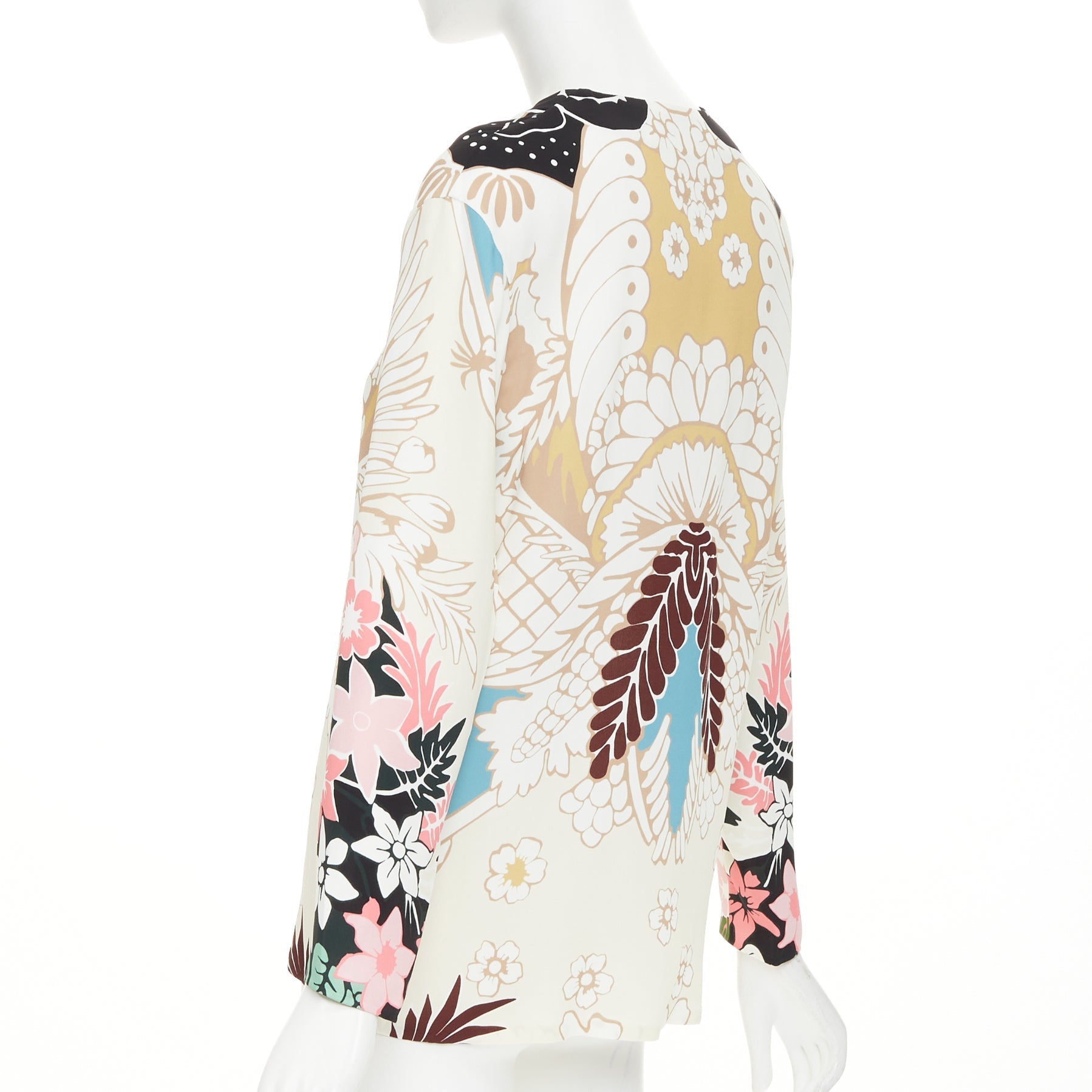 Women's Valentino floral tapestry v neck tunic silk blouse - Image 6
