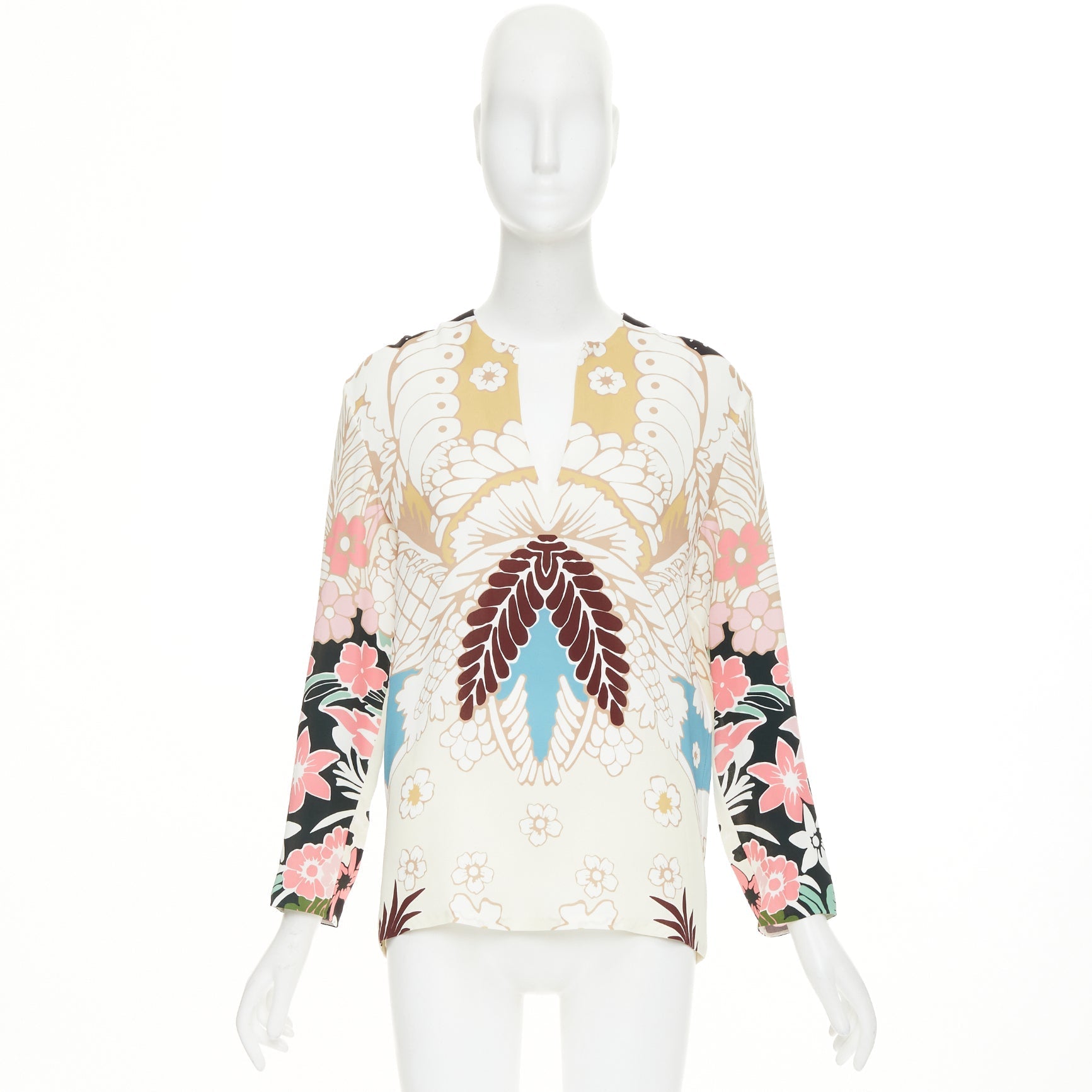 Women's Valentino floral tapestry v neck tunic silk blouse - Image 9