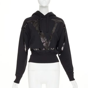 Women's Valentino cotton blend logo sequin cropped hoodie