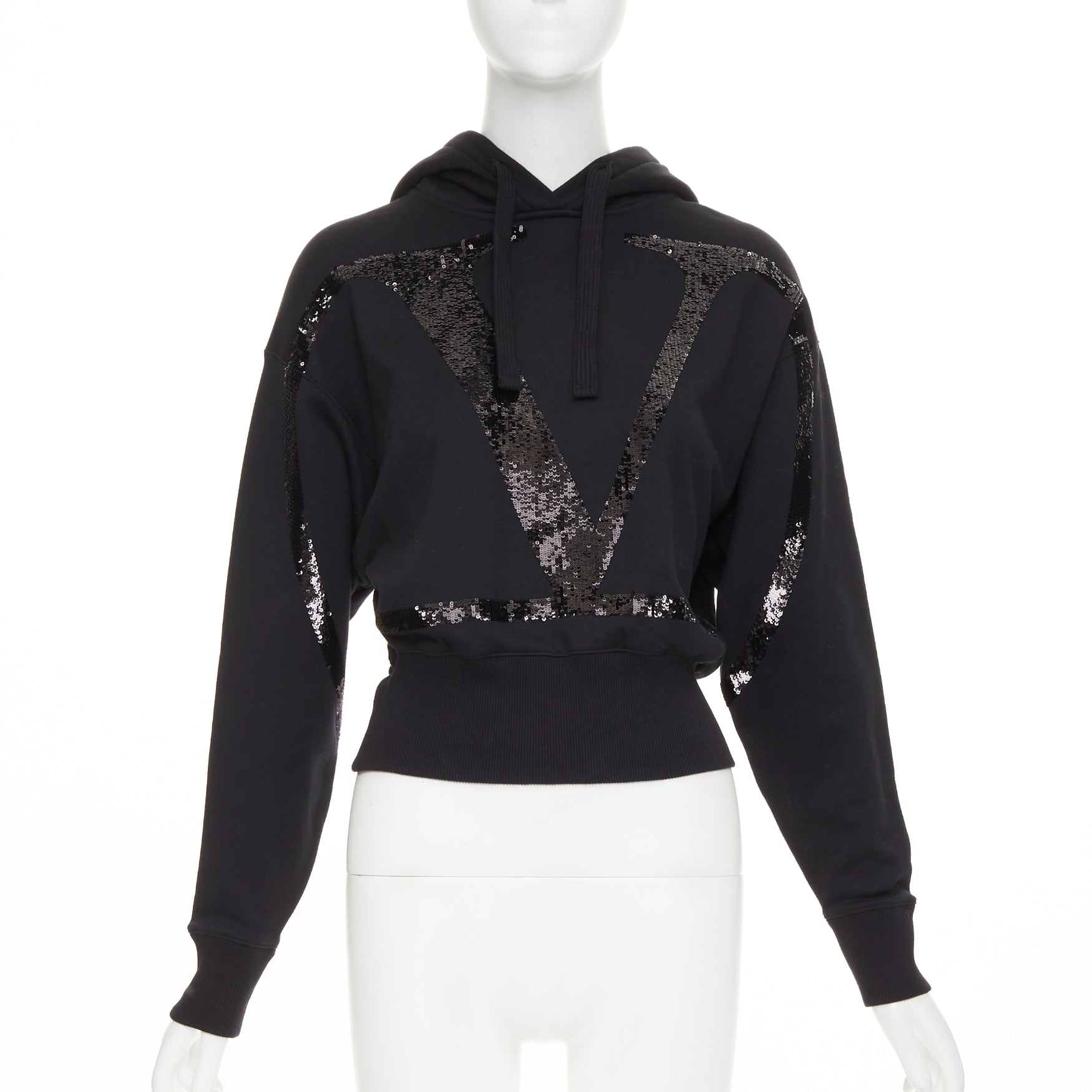 Women's Valentino cotton blend logo sequin cropped hoodie