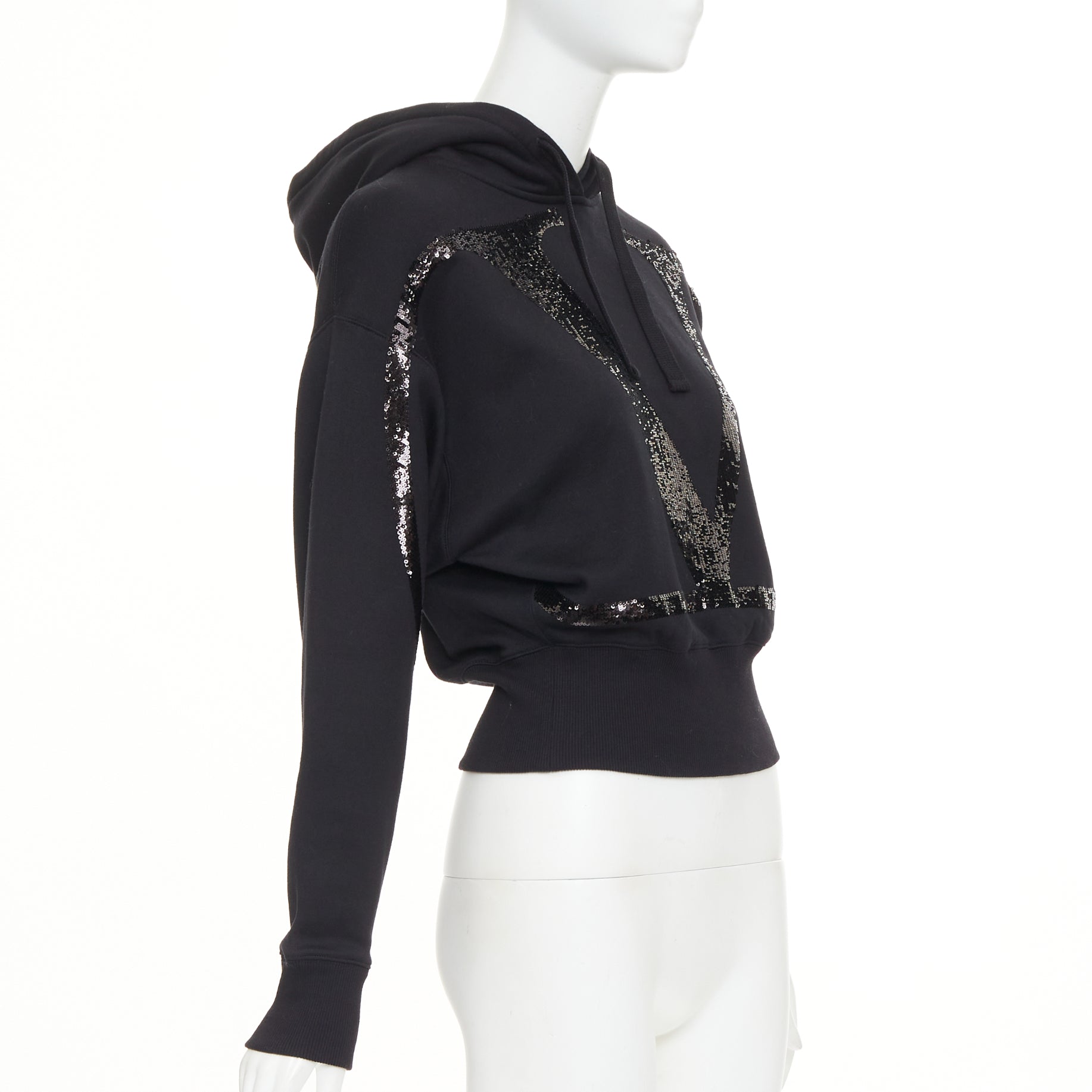 Women's Valentino cotton blend logo sequin cropped hoodie - Image 3