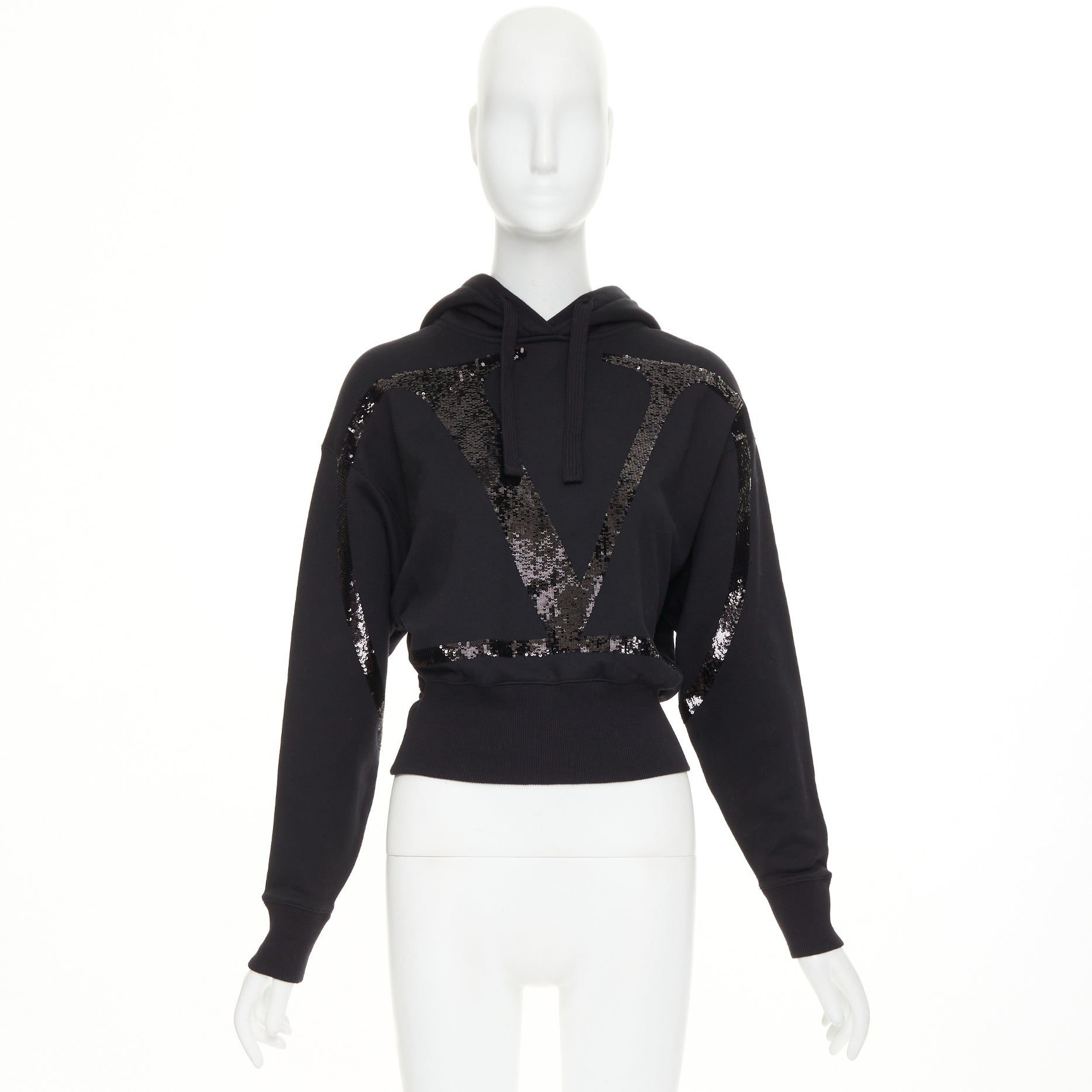 Women's Valentino cotton blend logo sequin cropped hoodie - Image 8