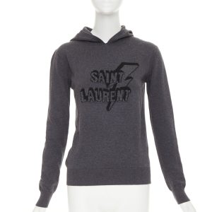 Women's Saint Laurent lightning bolt logo stud hooded sweater