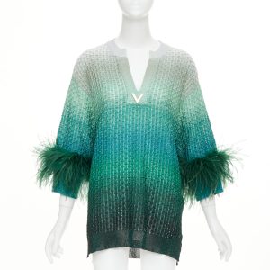 Women's Valentino lurex ombre ostrich feather trim knitted top