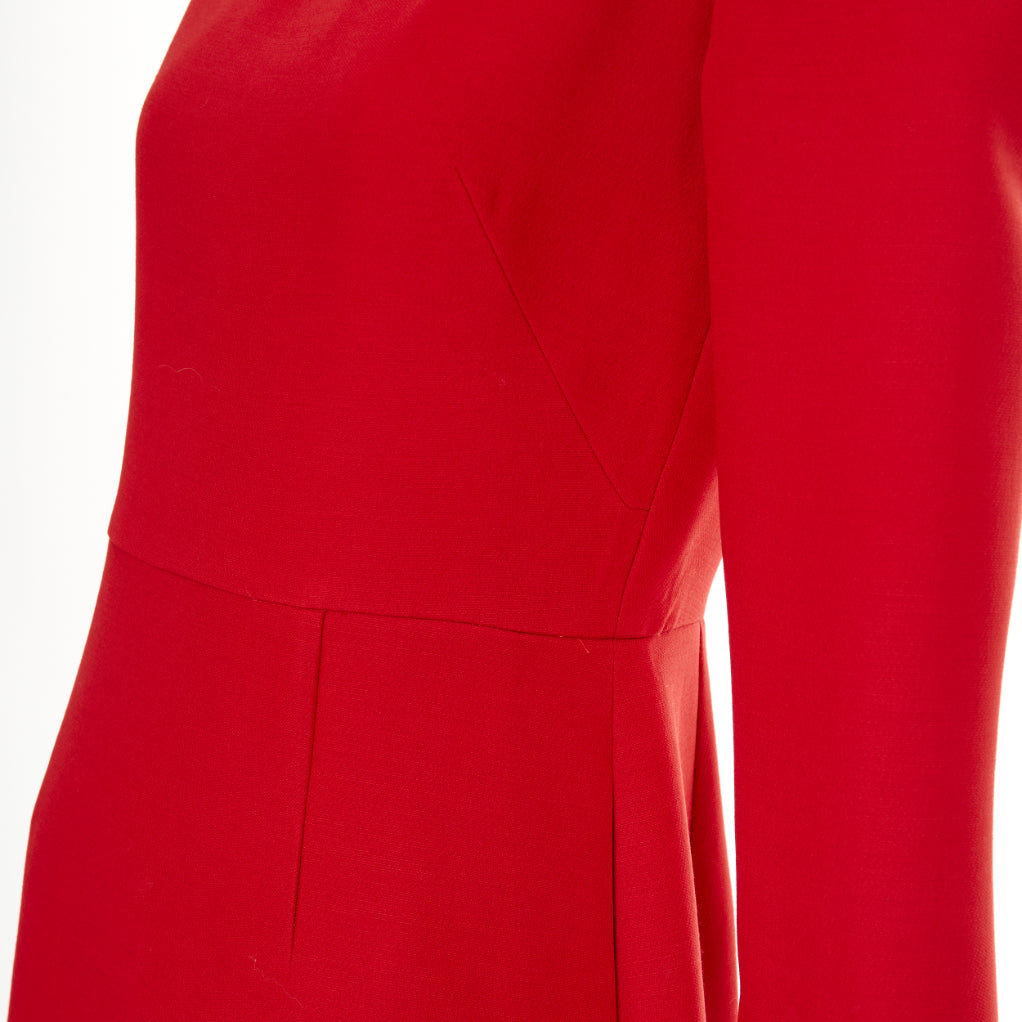 Women's Valentino wide V neck red wool silk A-line dress - Image 2