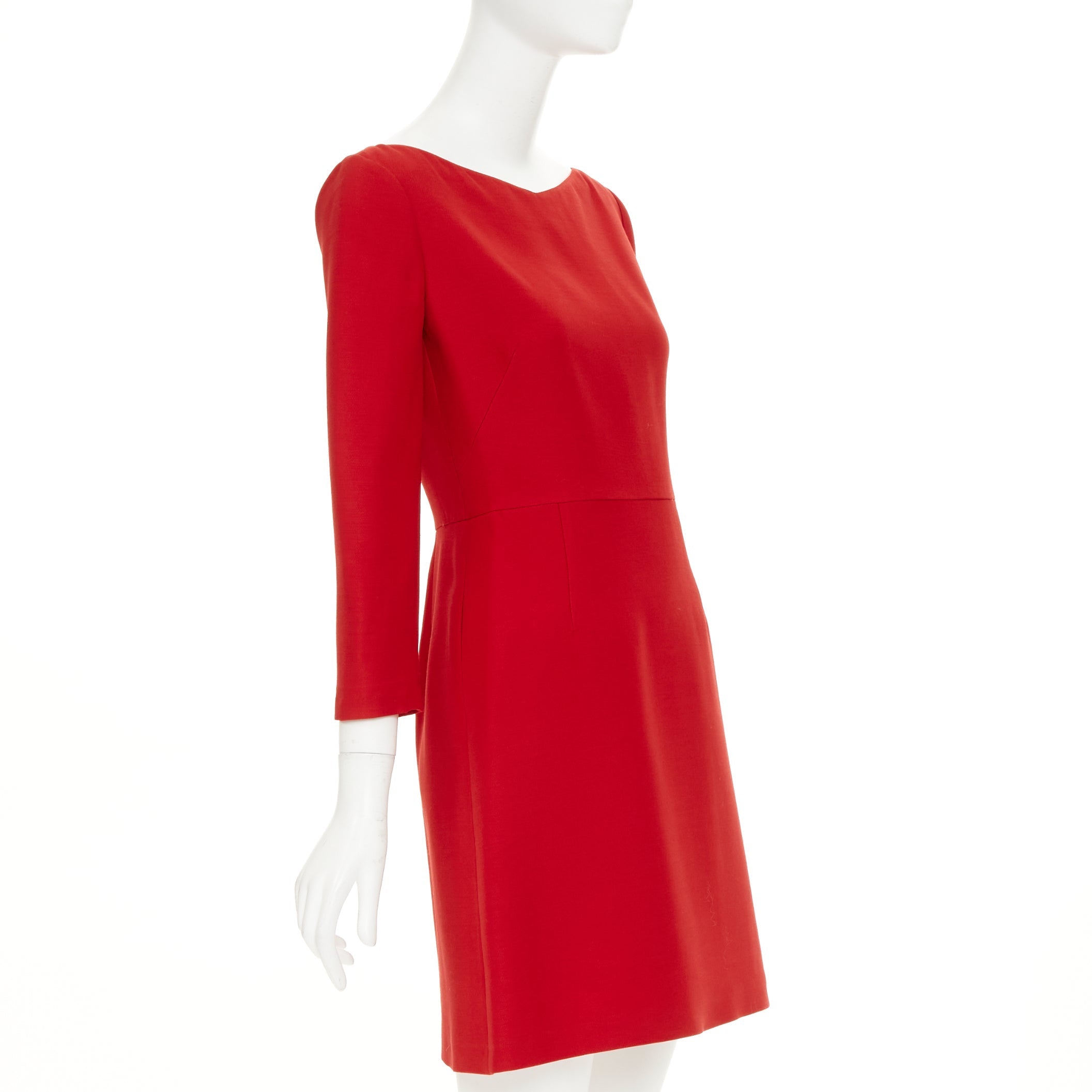 Women's Valentino wide V neck red wool silk A-line dress - Image 3