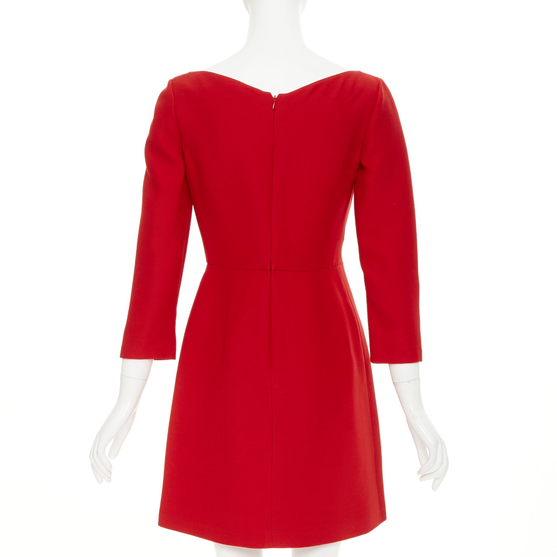Women's Valentino wide V neck red wool silk A-line dress - Image 5