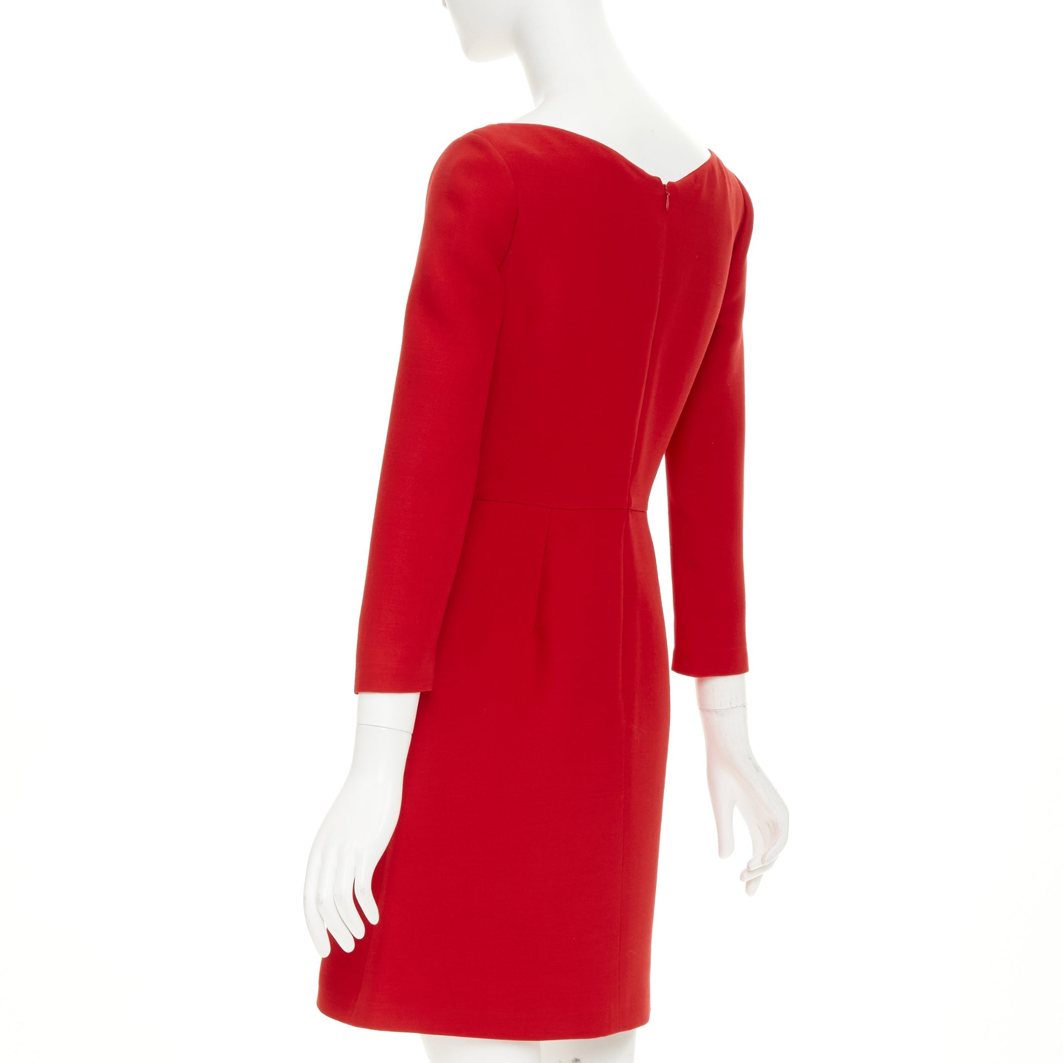 Women's Valentino wide V neck red wool silk A-line dress - Image 6