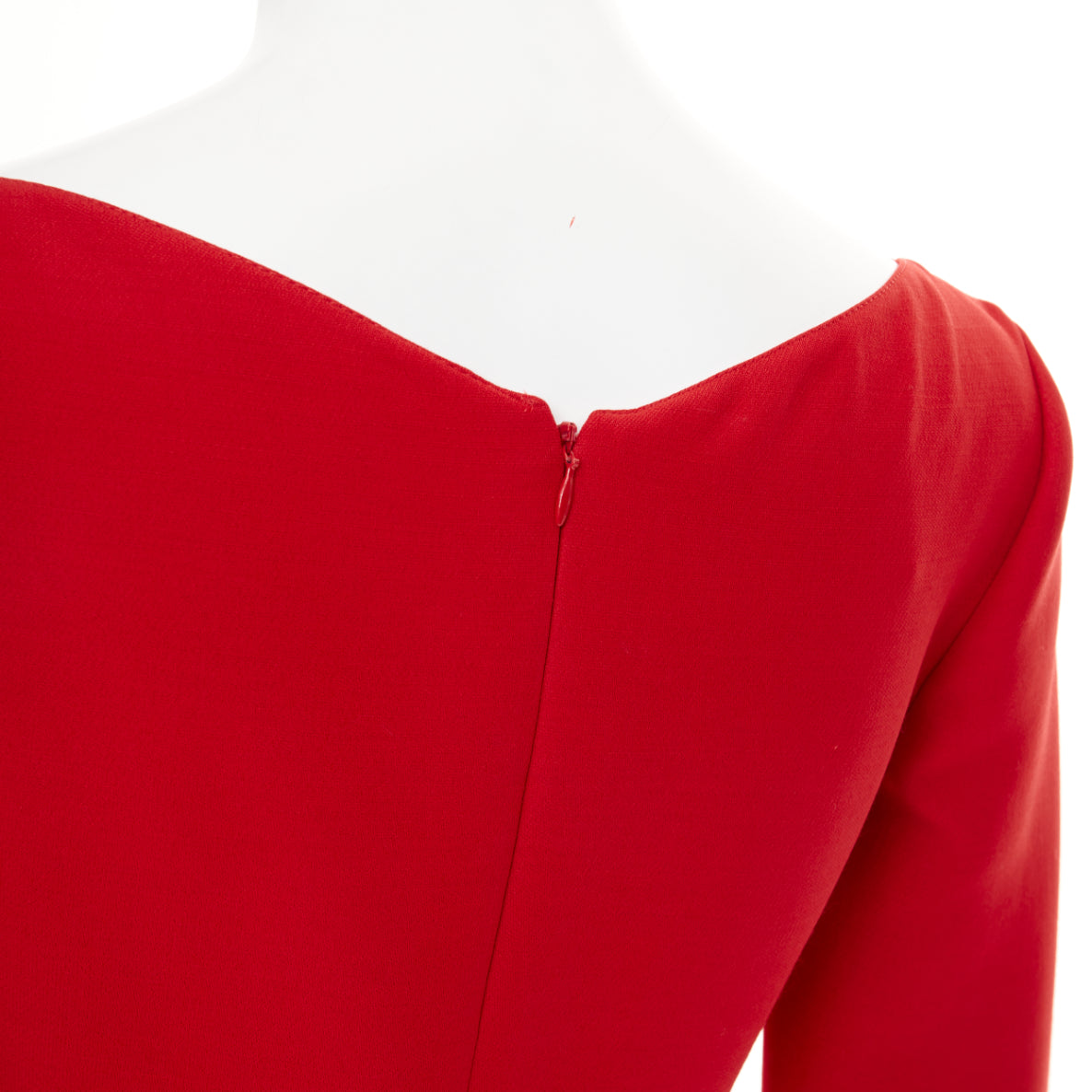 Women's Valentino wide V neck red wool silk A-line dress - Image 7