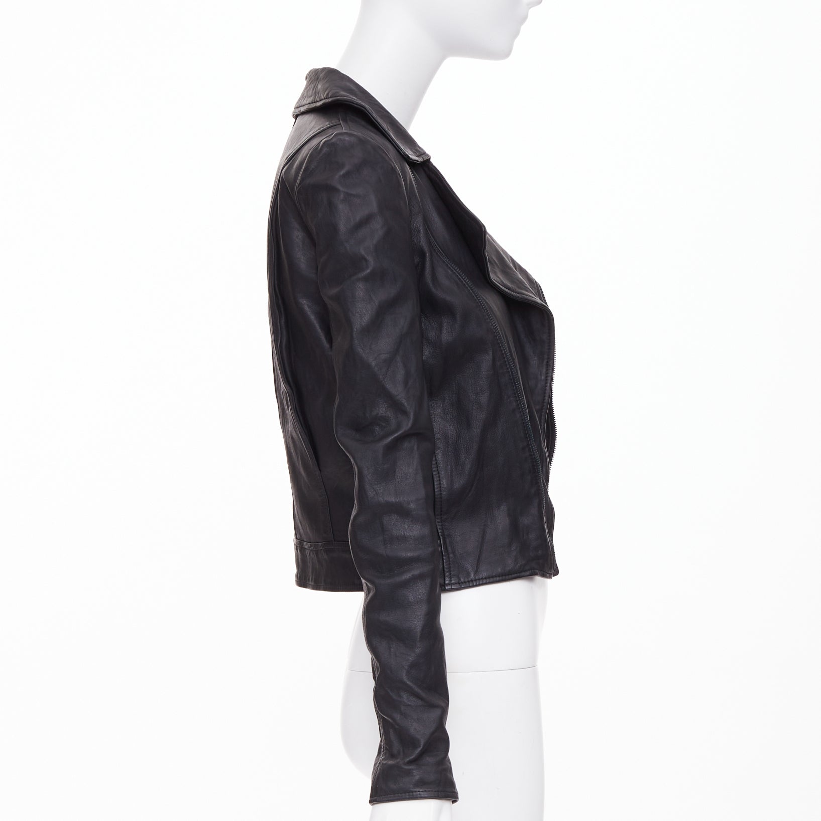 Women's The Row crinkled leather minimal biker jacket - Image 4