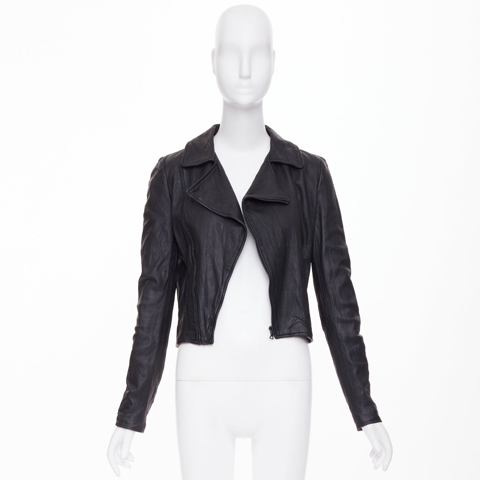 Women's The Row crinkled leather minimal biker jacket - Image 9