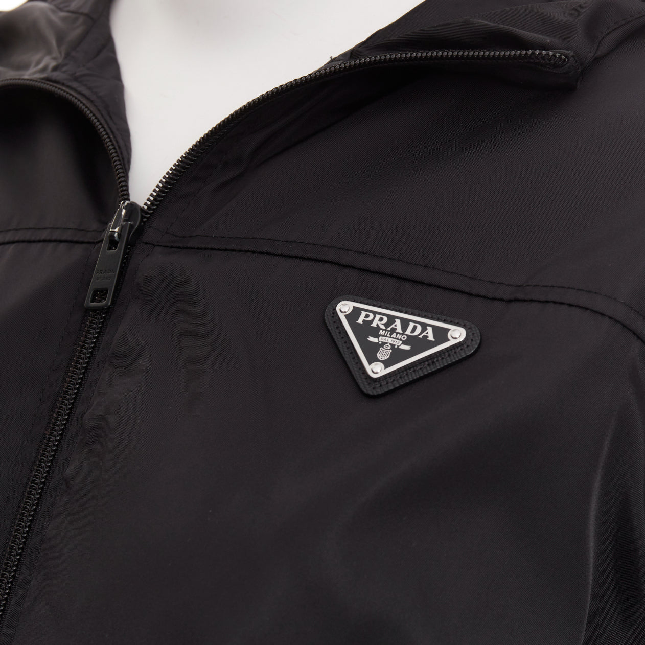 Women's Prada virgin wool nylon front triangle logo zip hoodie - Image 2