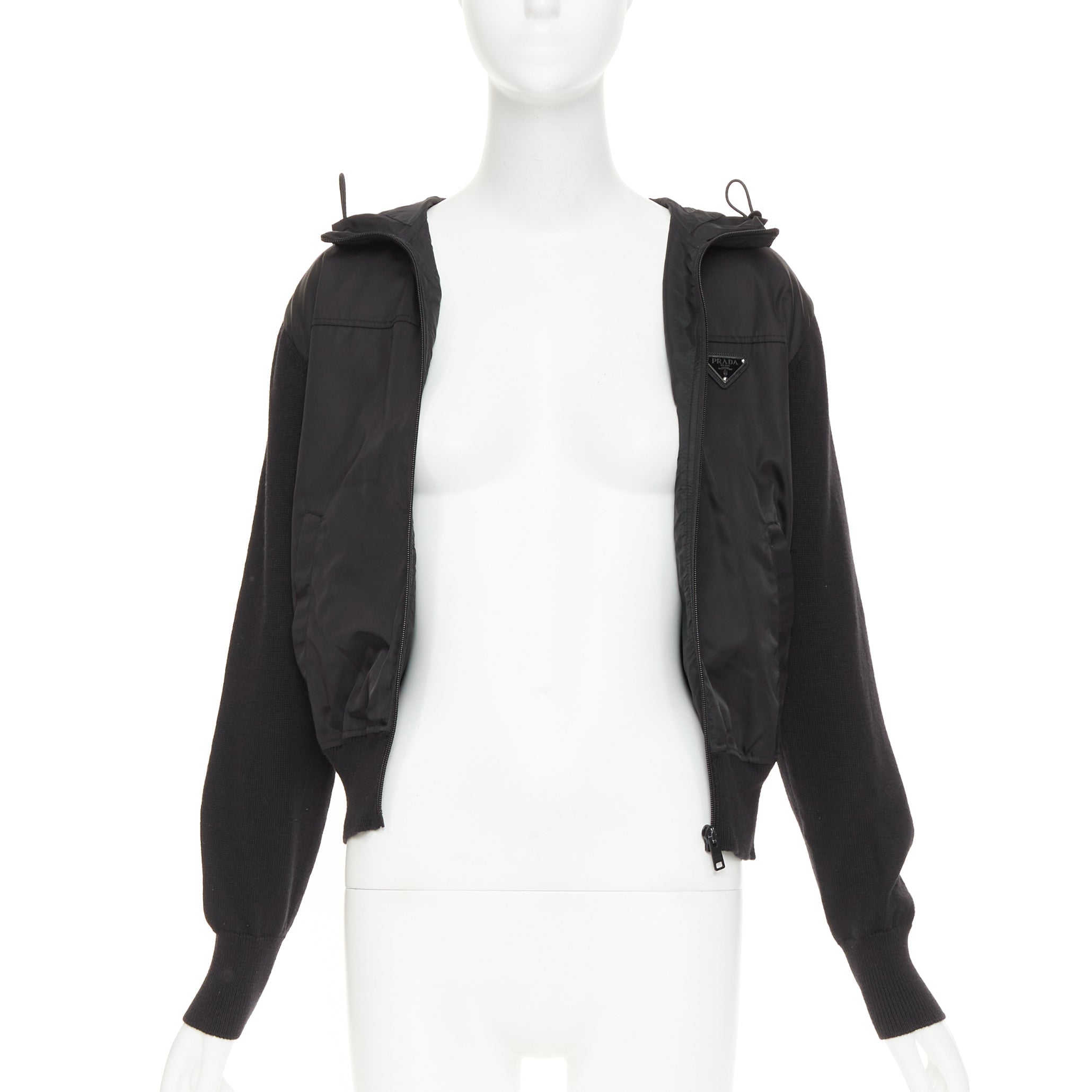 Women's Prada virgin wool nylon front triangle logo zip hoodie - Image 3