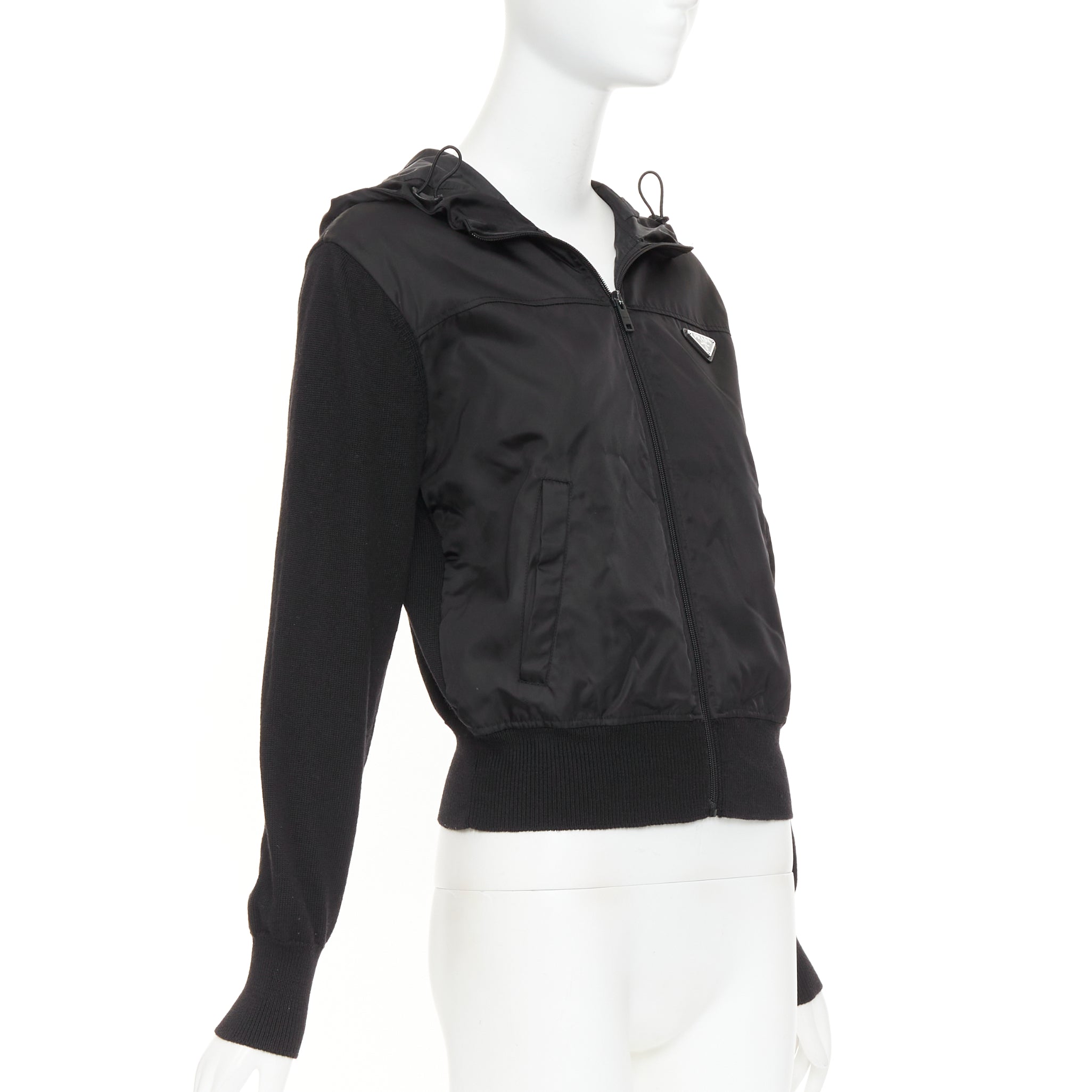 Women's Prada virgin wool nylon front triangle logo zip hoodie - Image 4