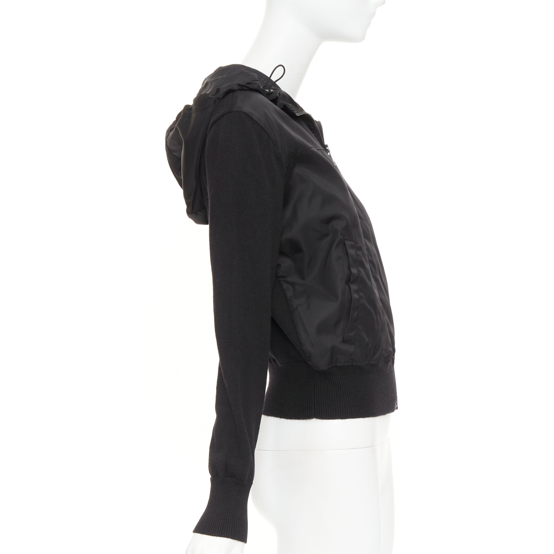 Women's Prada virgin wool nylon front triangle logo zip hoodie - Image 5