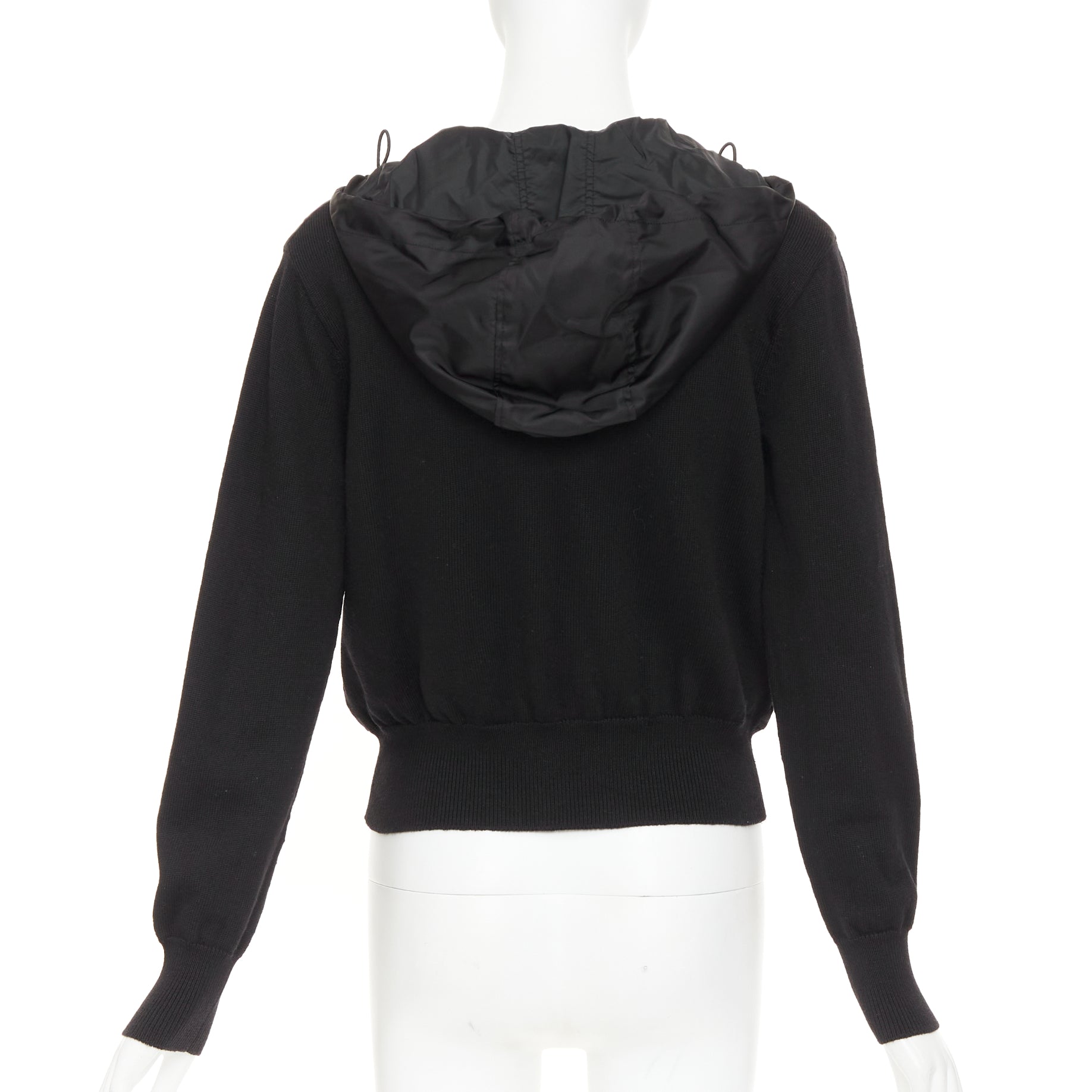 Women's Prada virgin wool nylon front triangle logo zip hoodie - Image 6