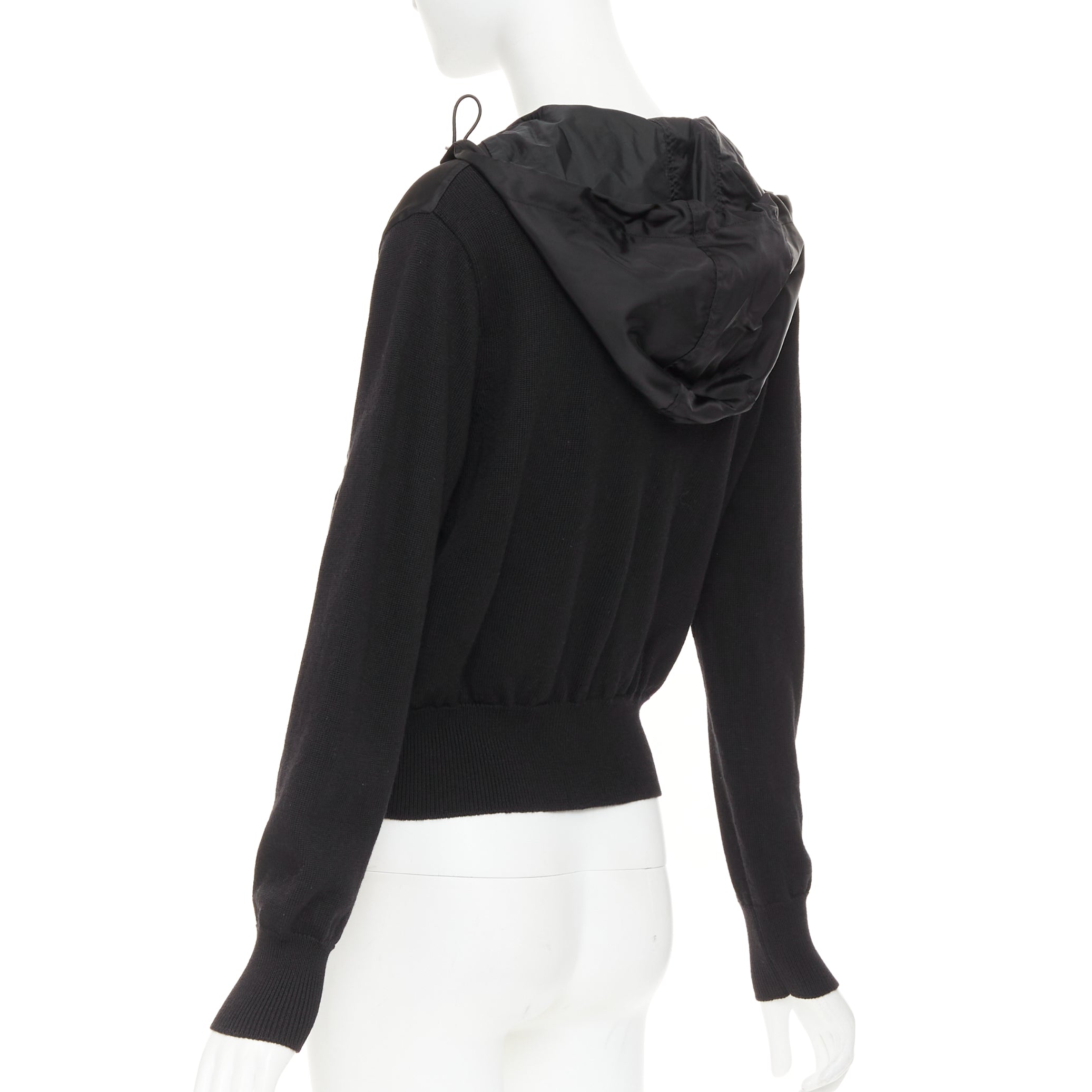 Women's Prada virgin wool nylon front triangle logo zip hoodie - Image 7