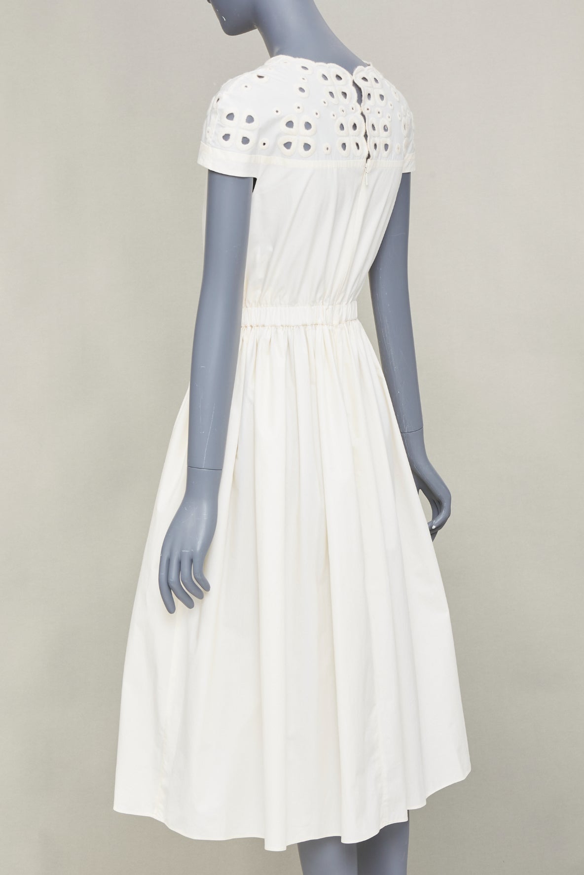 Women's Fendi eyelet cutout scalloped white cotton midi dress - Image 6