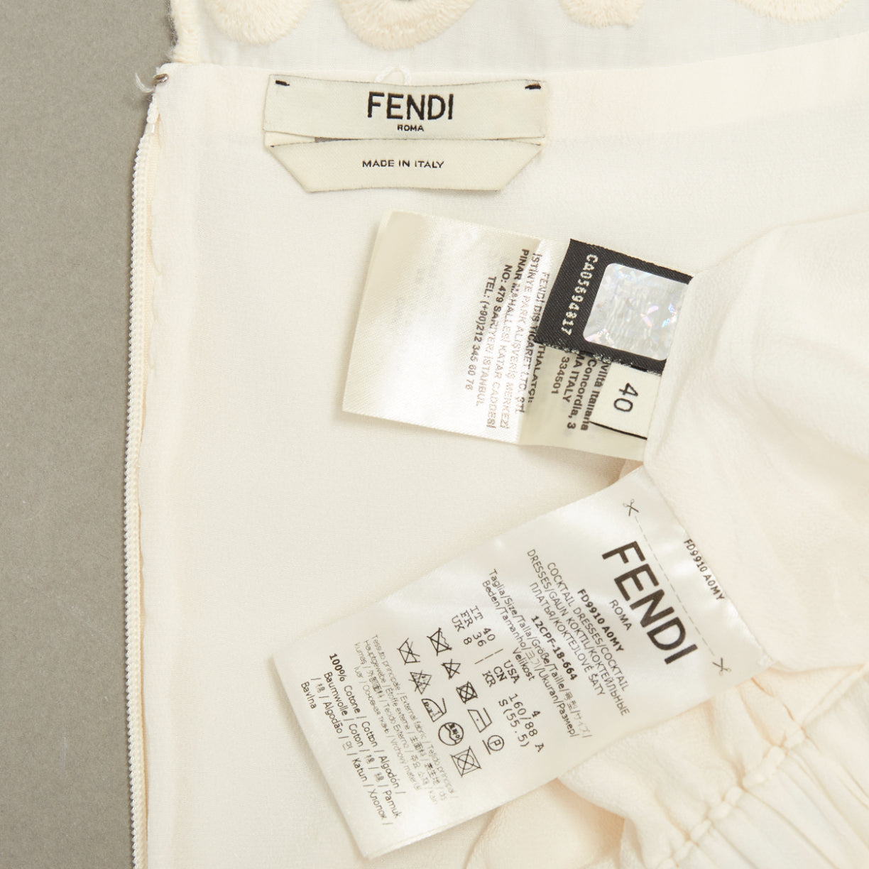 Women's Fendi eyelet cutout scalloped white cotton midi dress - Image 8