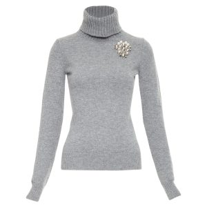 Women's Alexander McQueen cashmere crystal embellished brooch sweater