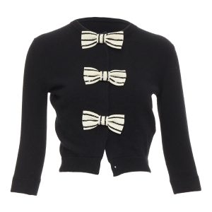 Women's Valentino wool striped sequin trio bow knit cardigan